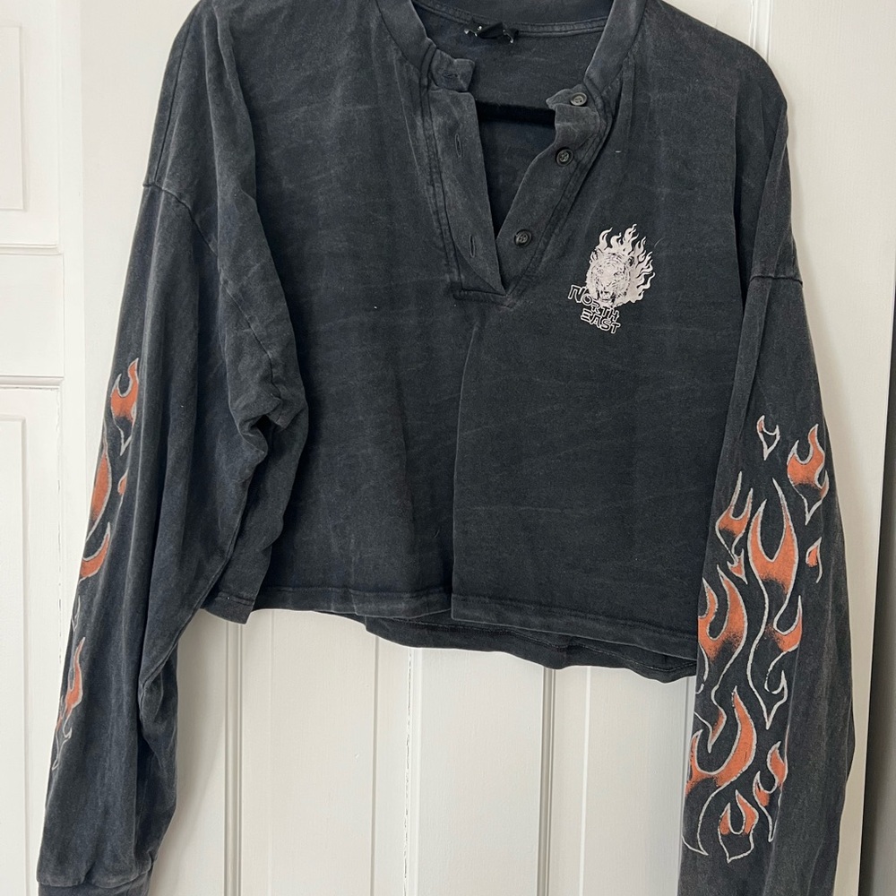 Black Flame Graphic Long Sleeve Top
